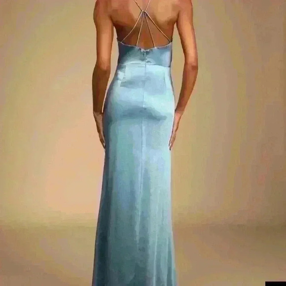 Lulus Make It Elegant Blue Satin Strappy Dress - Picture 2 of 4